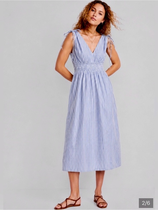 Old Navy Dresses & Skirts - Old Navy Blue and White Striped Tie-Shoulder V-Neck Midi Dress